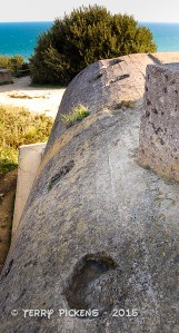 Longes Sur Mer German Battery pock marked with allied artillery shell hits
